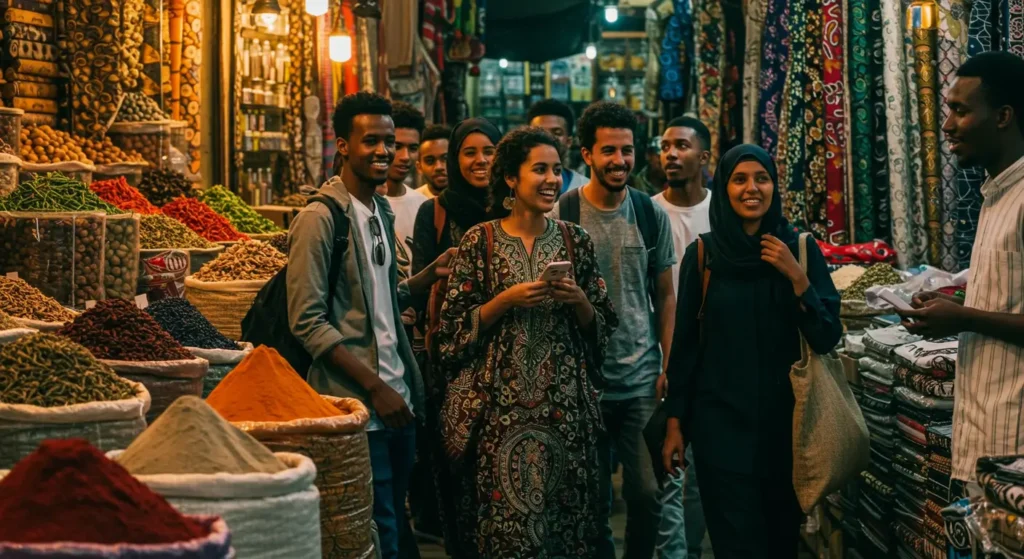 Somali tour guide with Somali diaspora tourists in Mogadishu