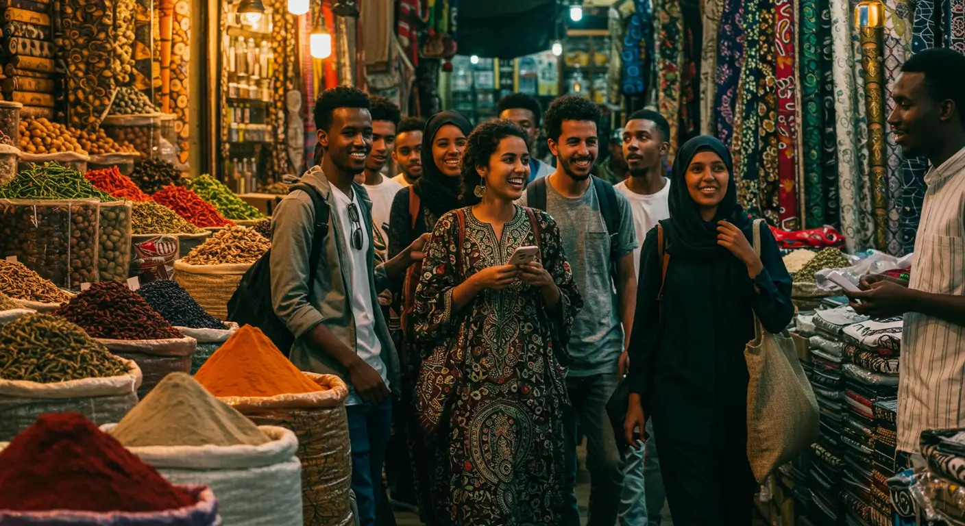Somali tour guide with Somali diaspora tourists in Mogadishu