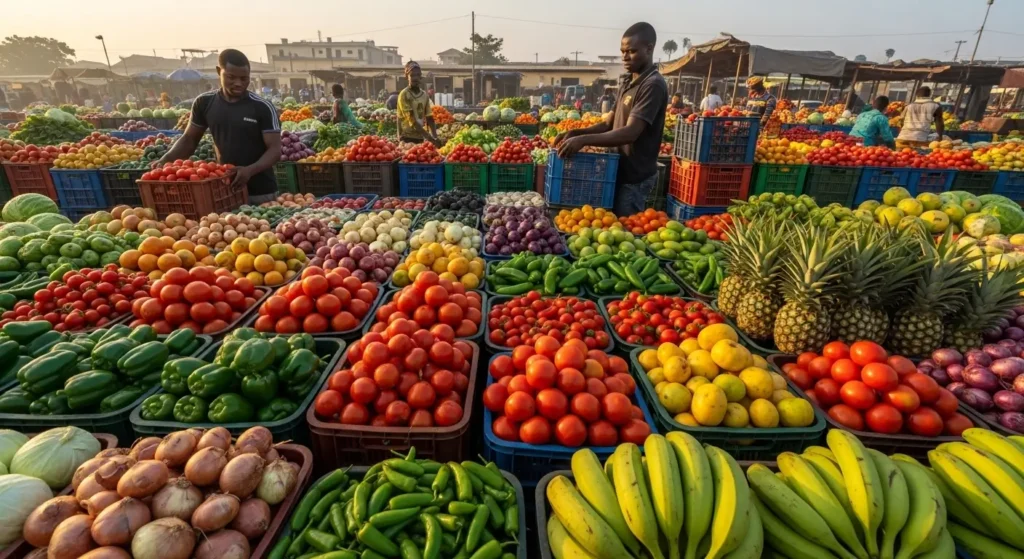 Smallholder farmers inspecting maize field in eastern Kenya at sunrise, demonstrating African agriculture and food security